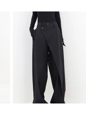 Commense Straight Leg Fold Over Trouser Wrap Front Slack Small Black Avant Garde